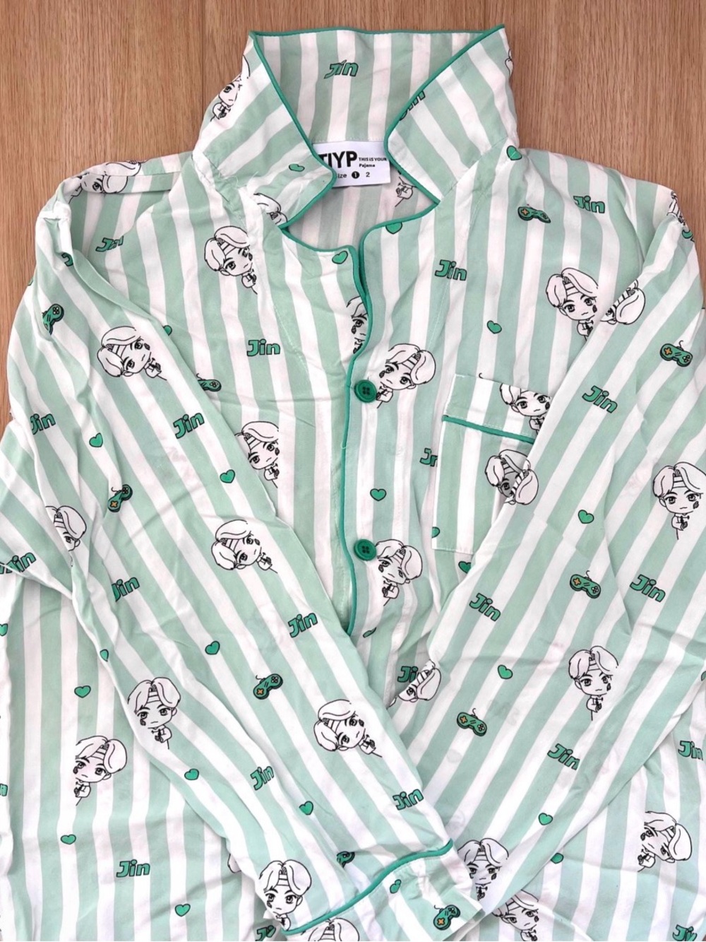 BTS - Tiny Tan Jin - Green Stripe Pajama Set